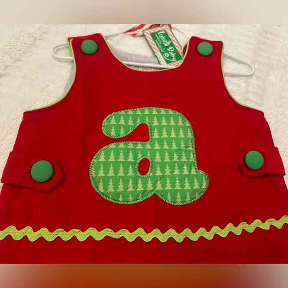 MudPie Initial “A” Christmas Baby Romper 0-6 Months - Holiday Outfit - NWT NEW - Picture 2 of 6